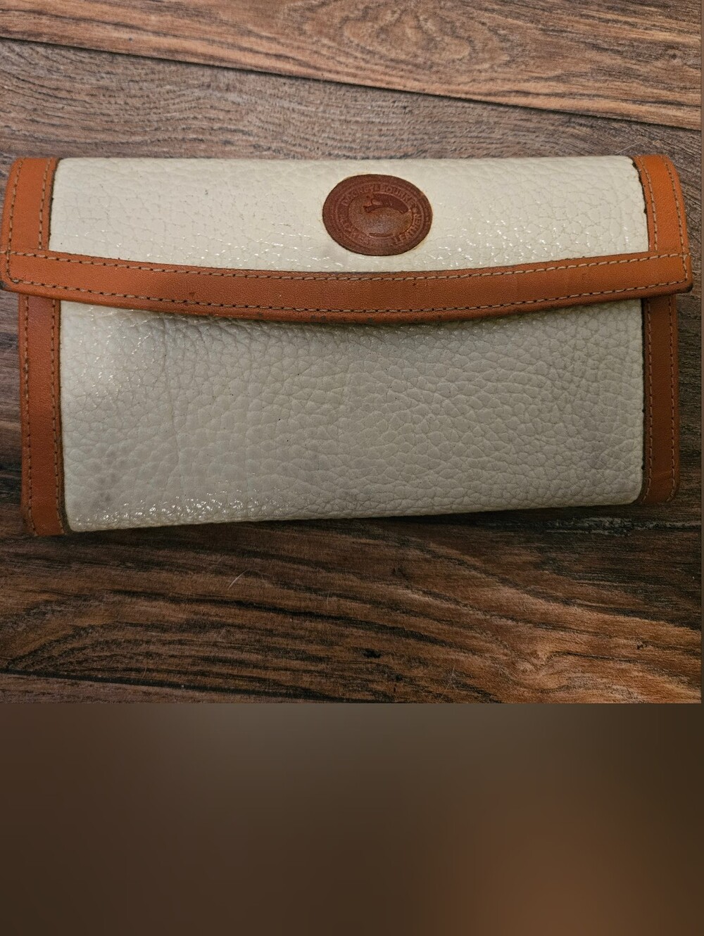 Dooney & Bourke Cream and Tan Leather Continental Wallet